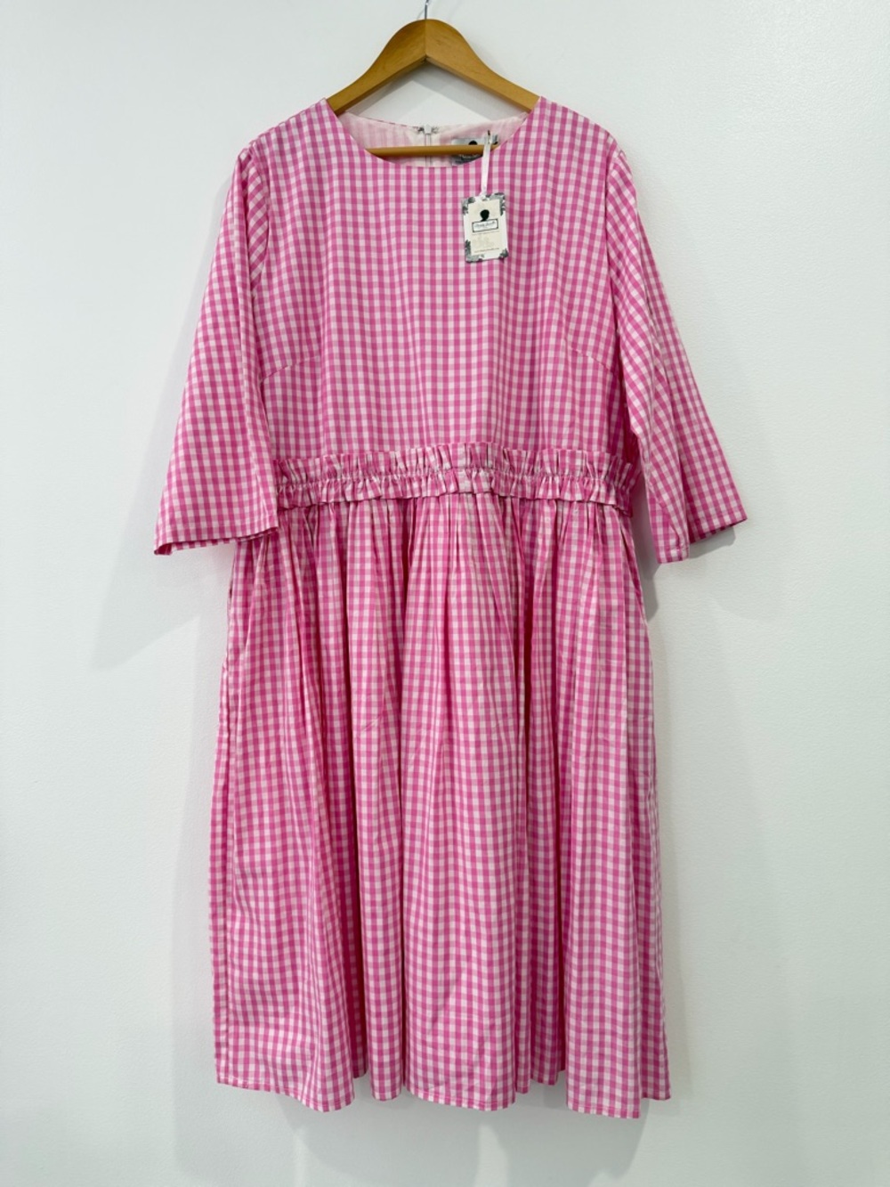 New Dainty Jewells Pink Gingham Modest Dress Ruffle Drop Waist Midi XXXL